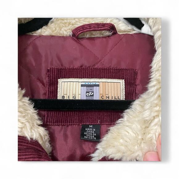 Vintage Y2K Big Chill Corduroy Aviator Jacket Burgundy Red Fur Women’s M - Picture 9 of 10